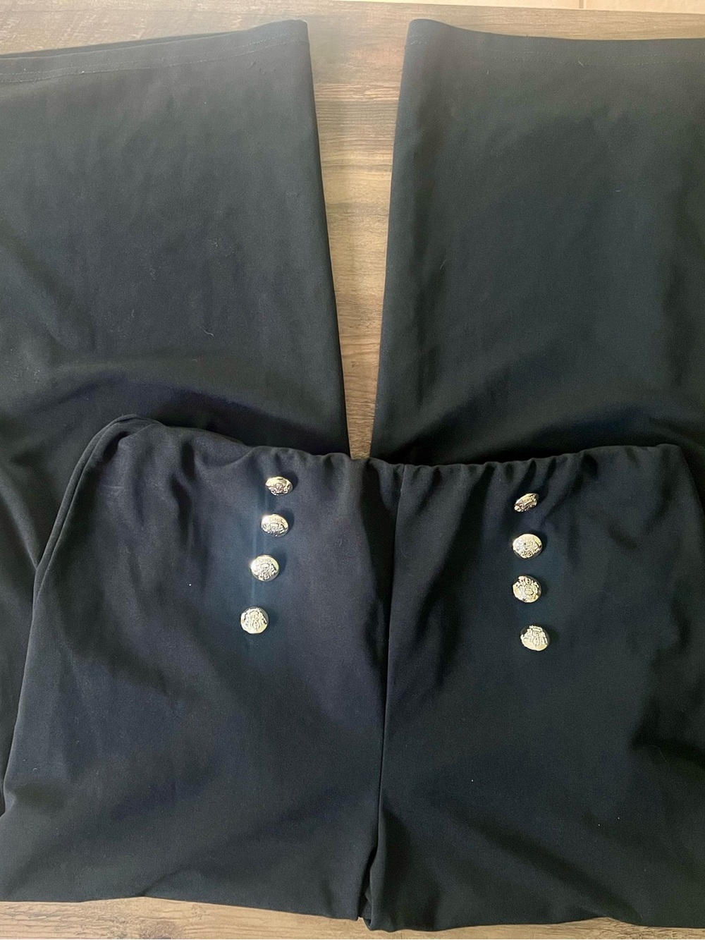 Emery XXL Rose Black Wide Leg Pants with Decorative Gold Buttons